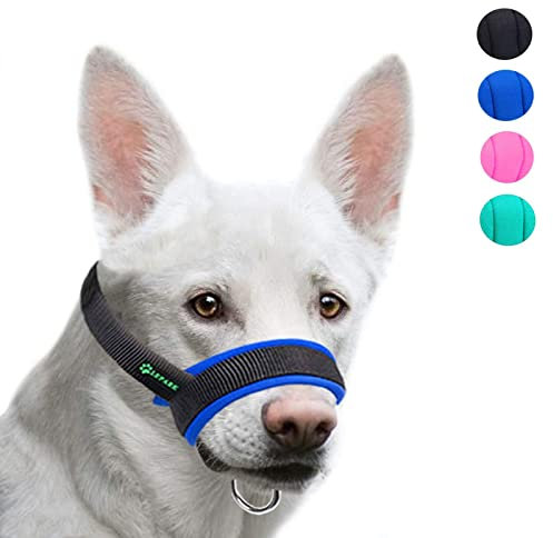 ILEPARK Maulkorb aus Stoff um Hunde vom Beisen, Bellen und Kauen abzuhalten, anpassbare Hals,Atmungsaktiv(S,Blau)