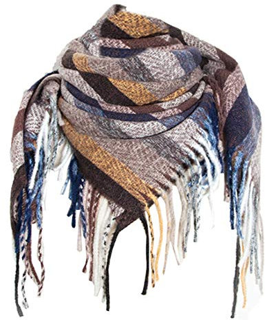 Jacyren Damen Schal Kariert übergroßer Quadratisch Deckenschal Herbstschal Winterschal Karo Tartan Streifen Plaid Muster XXL Oversized Fransen Poncho 40+ Farben Stil XXL Schals (Schal A32)