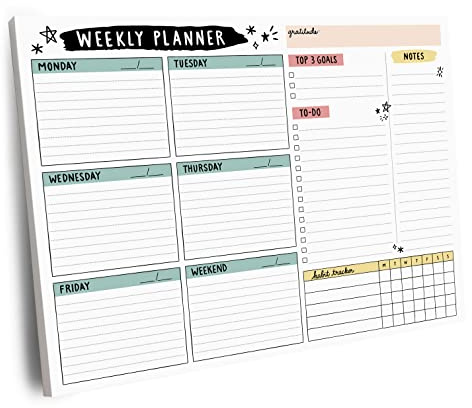 Weekly Planner Pad, 52 Letter Size Tear Off Sheets, 8.5” x 11” Undated Calendar Weekly Desk Planner Notepad, Daily Schedule Priorities To Do List for Week (Style 4)