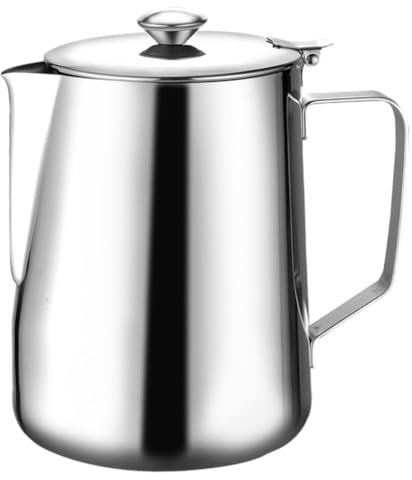 BESTonZON Bricco per latte in acciaio inox con coperchio, 600 ml, per caffè, caffè, caffè, cappuccino, latte, latte, latte, caraffa e montalatte