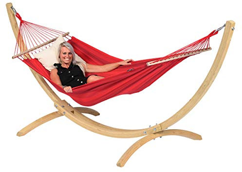 Tropilex Südamerikanische Hängematte mit Gestell Single | Komplettes Set | Handgefertigt | Fairtrade | 8 Stile & 10 Farben | Flexibel & Belastbar | Perfekt für Garten, Camping und Reisen geeignet