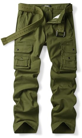 Aeslech Pantalones de trabajo elásticos tipo cargo para mujer, diseño de camuflaje, resistentes, con múltiples bolsillos, casuales, Ejercito Verde, 44