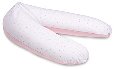 pic Bear Premium Stillkissen - hochwertiges Schwangerschaftskissen - anschmiegsames Lagerungskissen aus Baumwolle - Seitenschläferkissen - 194 cm Premium - Punkte Bunt - Uni Milkypink