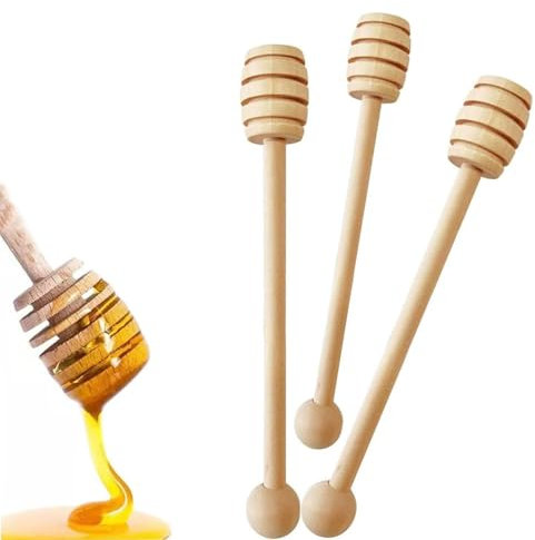 3pcs Wooden Honey Dipper Stick Natural Wood Honey Drizzler for Jars, Honey Pots, Tea, Coffee, Desserts & Kitchen Use 16cm