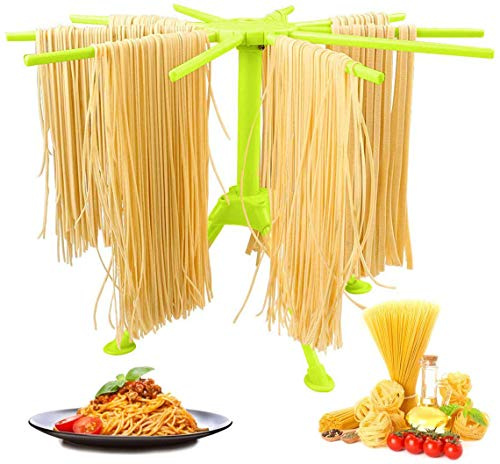 Pasta Drying Rack Collapsible,Fresh Noodles Hanging Stander,Household Pasta Drying Tool for Kitchen,Foldable Plastic Noodles Stander Spaghetti Holder Stand with 4 Legs and 10 Arm Handles