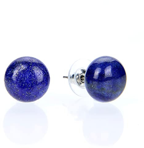 1 par Silverpläterade Lapis Lazuli Natursten Kvinnor Örhängen Brödform Örhängen För Dam Örhänge