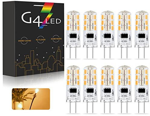 BVCL Lampadine G4 LED, 220V 2W G4 LED Bianco caldo 3000K 200LM, Equivalente per Lampadine Alogene Da 20W, Non Dimmerabili, Non Sfarfallanti, 10 Pezzi