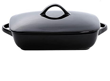 LUCBEI Lasagnera Piatto da bakeware Rettangolare con Coperchio, Piatto di casseruola, bakeware in Ceramica con Coperchio, teglia for Lasagne, Torta, casseruola e Tapas Teglie da Forno (Color : Nero)
