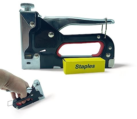 Metall Handtacker inkl. 100x Klemmern | Starter-Set | Leistungsstarker Tackerpistole mit einstellbarer Schusskraft | Holztacker Tacker | TÜV-GS geprüft | Für 4-14mm klemmern