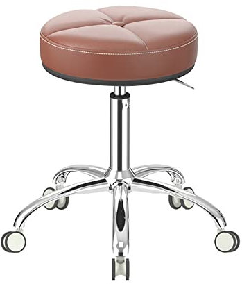 Drehhocker, runder Rollhocker, PU-Leder, höhenverstellbar 19,3–25,2 Zoll, Hocker mit Rollen, Sitz, Starke Eisenbasis für Friseur, Massage, Büro, Salon, Tattoo, Medizin und Spa (braun) (ca The New