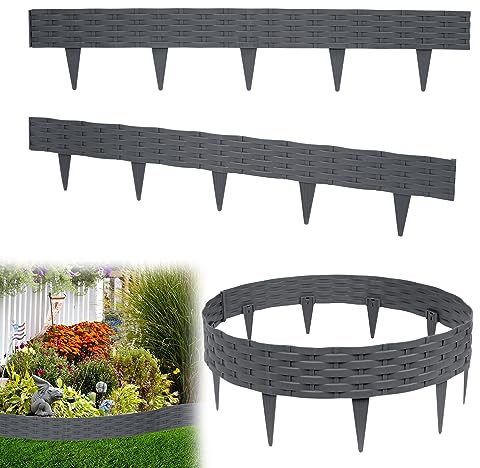 CEEDIR 20m Rasenkante Beeteinfassung in Rattan-Optik Gartenpalisade Mähkante Beetumrandung Randsteine aus Kunststoff UV-beständig Wetterfest mit 20 Elemente á 100 cm (20 Stück, Anthrazit)