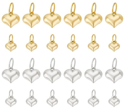 PH PandaHall 24 Stück 2 Größen Goldener Herzanhänger Mit Biegering 304 baumelnde Edelstahlanhänger 3 Dimensionale Liebesherzanhänger Für DIY Halskette Armband Ohrring Schlüsselanhänger