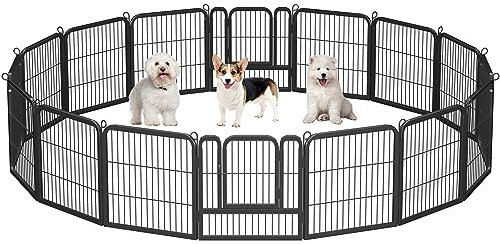 Yaheetech 16-teilig Hundelaufstall 63cm hoch, Hundezaun mit 2 Türen, Welpenlaufstall für Garten, Automatische Verriegelung, Flexibel und faltbar, Für Hund Katze Welpe Kaninchen Meerschweinchen