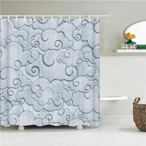 Syiboo Nuvola bianca Tenda da Doccia 300x200cm,Tenda per Doccia Antimuffa Impermeabile,Grande Lavabile Lusso Tende Esterno Poliestere con 12 Ganci,3D Shower Curtain per Famiglia Dormitorio Bagno