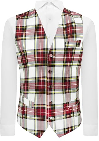 Stewart Gilet traditionnel écossais à carreaux Blanc, blanc, S