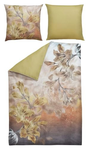 casa NOVA Satin-Wende-Bettwäsche - Gelb - Braun - Weiß - 135 x 200 cm - Baumwolle - mit Reißverschluss