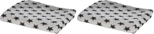 Kerbl Hundedecke Stella mit Sternenmuster, Kuscheldecke für Körbchen/Sofa/Bett, Fleecedecke, 140 x 100 cm, Grau (Packung mit 2)