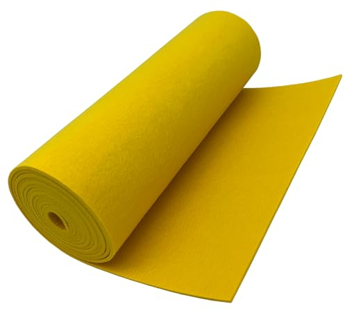Fieltro Rollo 30cm x 250cm Tela de Fieltro 3 mm de grosor Fieltro para Manualidades, Fieltro por Metros, para Manteles, Costura, Bolsa de Fieltro, Patchwork, Bordado (Amarillo, 30cm x 250cm x 3mm)