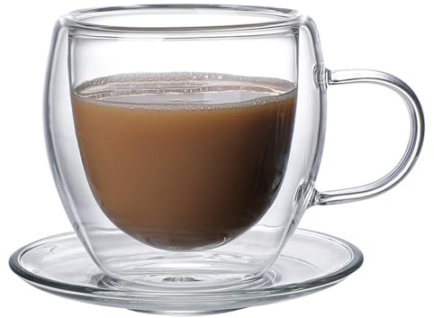 soulnioi Coffee Glass,100ml Glass Coffee Mug,Double Wall Insulated Travel Cup Coffee Cup with Glass Cup Saucer,for Tea, Espresso,Juice for Cafe&Office&Home Coffee Glass