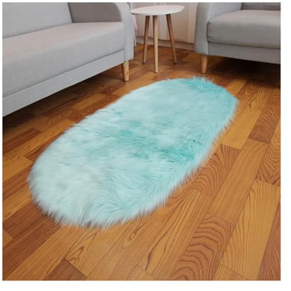 SHTGOI Tappeto di peluche ovale in pelliccia sintetica per il soggiorno, tappeto di lana a pelo lungo, in finta pelliccia, pelo lungo, morbido e morbido