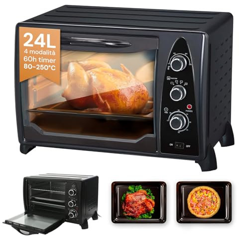 Avilia Fornetto Elettrico Ventilato 24L - Forno Elettrico Piccolo con Termostato Regolabile e Tecnologia di Ventilazione Avanzata, Design Elegante Nero, Ideale per Cottura e Riscaldamento