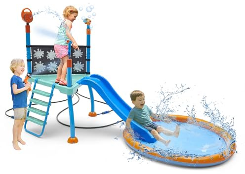 Plum Play Water Splash Station Outdoor Garden Water Play Set with Climbing Frame and Slide with Splash Pad and Sprinklers
