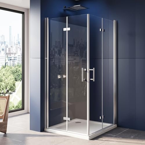 LUXESPIRE Duschkabine 80x90cm Eckeinstieg mit 180° faltbarer Tür Duschtür Falttür Duschabtrennung Duschwand 6mm ESG Sicherheitsglas Höhe 195cm
