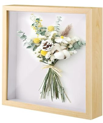 3D Shadow Box, 27x27cm Picture Frame - Internal Dimensions, Deep Frame Display Box Wooden Deep Square Photo Frames Desktop or Wall Hanging for Medal Flower & Crafts Display (Wood Colour)