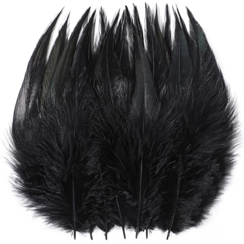 Holmgren Black Craft Feathers Bulk - 200pcs 5-7inch Rooster Feathers for DIY Crafts, Dream Catcher Supplies and Halloween Holiday Party (Black)