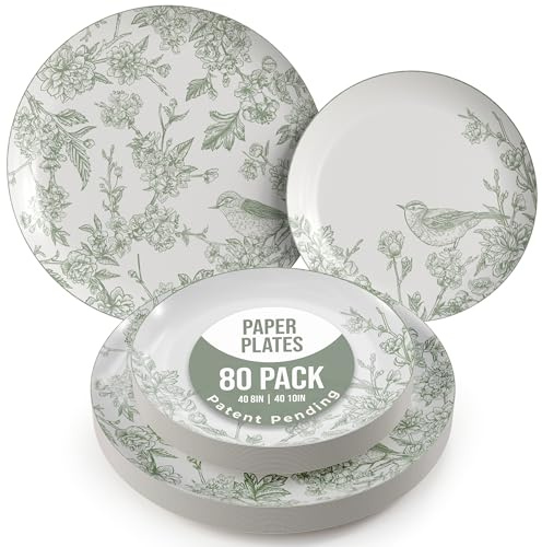 Trendables Floral Paper Plates 8.5 Inch & 10.5 Inch 80 Pcs Dinner Plate Set Fancy Plates for Party for 40 Guests 40 X 8 & 40 X 10 Large & Small Paper Plate Set for Parties - Yaffa