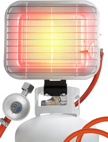 MalTec Gasheizstrahler Gazcamp Strahlende Flaschenhalter 4,5kW Sunshine Camping inkl. Gasschlauch Gasdruckregler