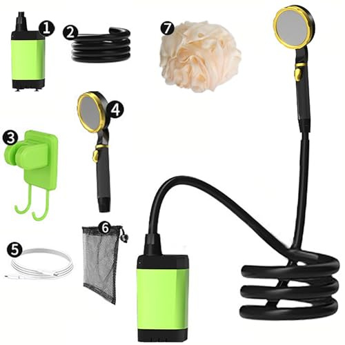Portable Camping Shower, Outdoor Shower Pump, Smart Digital Display Temperature Measurement, 5 Levels Adjustable, 9000mAh Battery-Powered, 10L/min Water Output, with Hose, Shower Pump,Shower Head