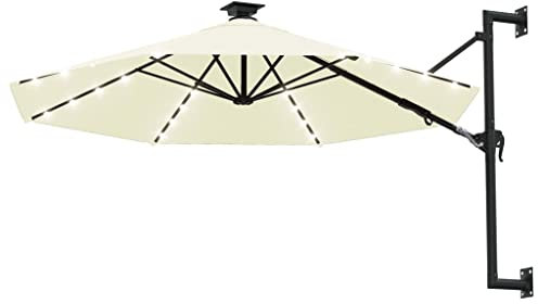 Higsose Gartenschirm 300x131 cm Terrassenschirm Sonnenschirm Marktschirm mit LEDs Metallmast und 8 Rippen Outdoor Balkon Schirm Weiß mit Wandhalterung und dem Kurbelsystem UV Schutz Polyester