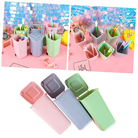 VILLCASE 3pièces Mini Poubelle Avec Porte-crayons Pot à Crayons Organiseurs De Bureau Pour Étudiants Et Employés Bureau Couleur Aléatoire