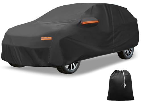 X AUTOHAUX wasserdichte Autoabdeckung, Aluminiumfolie, für den Außenbereich, für Honda CR-V, mit Reißverschluss für Fahrertür, 480 x 186 x 150 cm, Schwarz