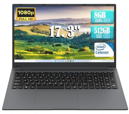 IJKKJI Laptop Computer, 17 inch Laptop, Intel Celeron N5095, 8GB RAM 512GB SSD, Computers with Windows 11, 1920 x 1080 Display, Type-C, Webcam, Dual Wi-Fi, Buletooth 4.2, HDMI, USB 3.0