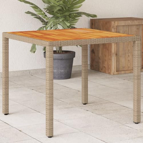Xichuzi Gartentisch Beige 90x90x75 cm Poly Rattan Akazienholz, Gartentisch, Terrassentisch, Esstisch Garten, Gartenesstische, Gartenmöbel, Außentisch - 368124