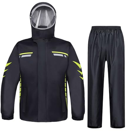 HuiYStar Combinaison de Pluie pour Homme,Veste et Pantalon Imperméables,Imperméable, Unisexe, pour Moto,Cyclisme,Vestes à Capuche avec Réflecteurs de Sécurité