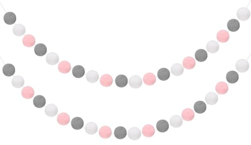 QUARKZMAN 2pcs Guirnalda De Pompones 6.6 Pies Guirnalda Rosa Gris Blanco | De Bolas De Fieltro, 30 Bolas, Colorido, Para Decoración De Pared árbol De Navidad Banderín De Decoraciones De Fiesta
