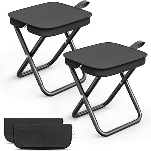 Sgabello Pieghevole Portatile, 2 Pezzi Sgabelli da Campeggio, Sedia Pieghevole per Esterni, Mini Sgabello da Campeggio, Sedile Piccolo Pieghevole,Sgabello Telescopico,per Viaggi,Pesca,Picnic,Barbecue