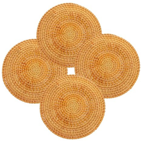 Mipcase Salvamanteles Tejidos Naturales de Ratán Resistentes al Calor 4 Posavasos para Protección de Mesas y Platos Calientes para Cocina y Comedor