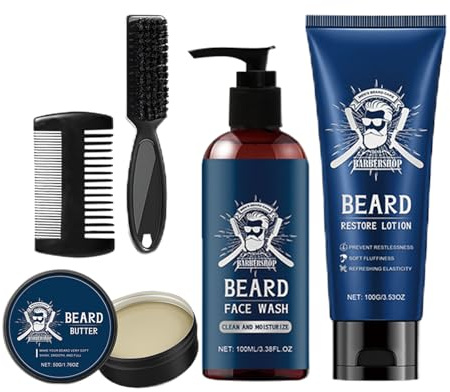 Kit per la cura della barba da uomo, kit per la crescita della barba, set per la cura dei baffi, 29,2 x 4,9 x 20,1 cm, formula non grassa, ad assorbimento rapido per padre, ragazzi, famiglia, mariti