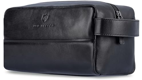 VON HEESEN Kulturbeutel Leder Kulturtasche für Herren & Damen - Echtleder Necessaire ideal zum Reisen - Waschtasche und Kosmetiktasche mit einem Hauptfach schwarz, groß