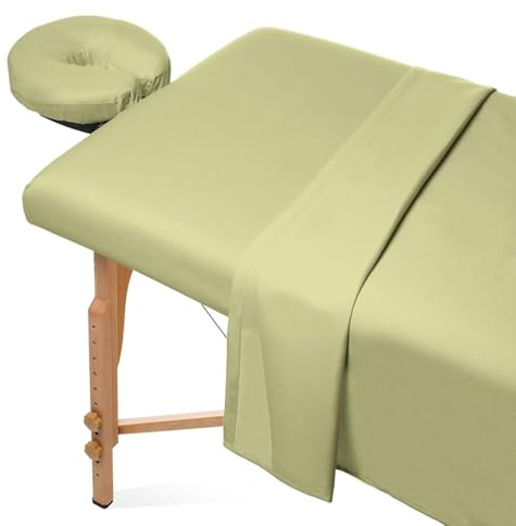 Massagetisch Bezug Set, Massageliege Bezug, Kosmetikliege Bezug, Inklusive Bettlaken Und Spannbettlaken Sowie Gesichtsbedeckung(Green)