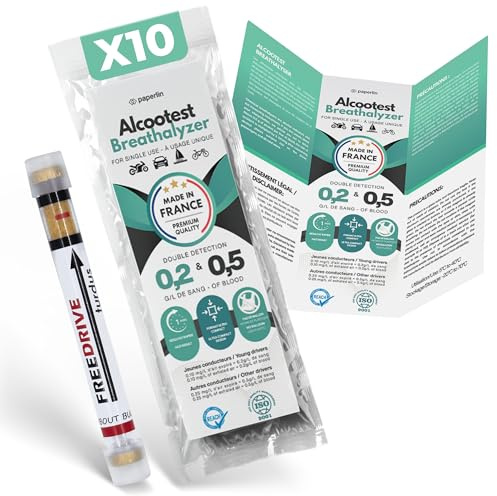 Paperlin Alcohol Breathalyzer Tester UK (10 Pack) – European Standard Certified Disposable Breathalyser Kit for European Travel – 0.2‰ & 0.5‰ BAC Levels – Made in France
