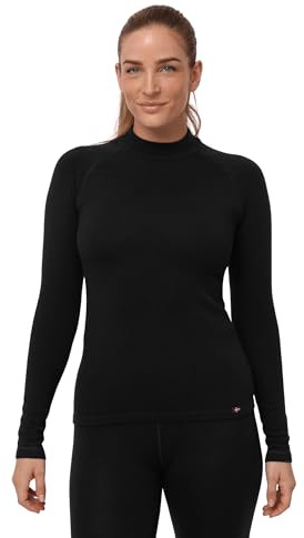 DANISH ENDURANCE Maglia Termica Donna in Lana Merino per Freddo Estremo, Manica Lunga, Intimo Termico per Sci, Trekking, Escursionismo, Nero, S