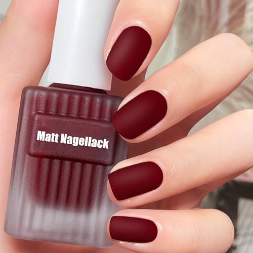 Matt nagellack – snabbtorkande långvarigt vinrött nagellack utan UV-lampa – giftfri vattenbaserad färglack – naturlig nagelpolering med vegansk formel för kvinnor män gör-det-själv (vinröd)