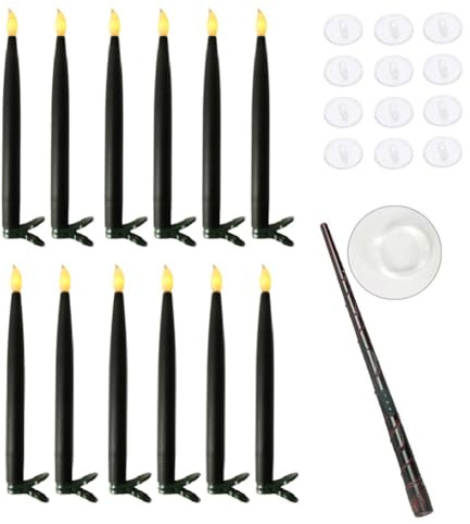 Jooehyer Hängende Schwimmende Flammenlose Kerzen mit Stab, Flammenlose Stabkerzen, LED-Kerzen, Warmes Licht, Weihnachtskerzen, Schwarz B