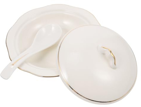PartyKindom Ciotola Zuppa con e Cucchiaio Design Classico Resistente al Calore Scodella Terracotta per Minestre e Zuppe Uso
