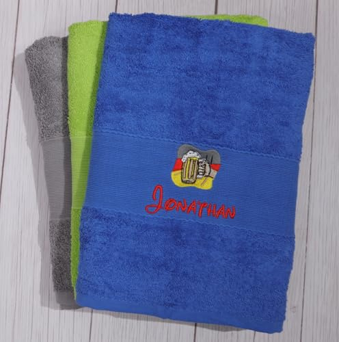 BotoHome Personalisiertes Saunatuch 100x150 cm Blau – 100% Baumwolle, 500 g/m² Premiumqualität, mit Name Bestickt, Oeko-TEX Standard 100, weich & saugfähig (Blau, 100 x 150 cm + Motiv)